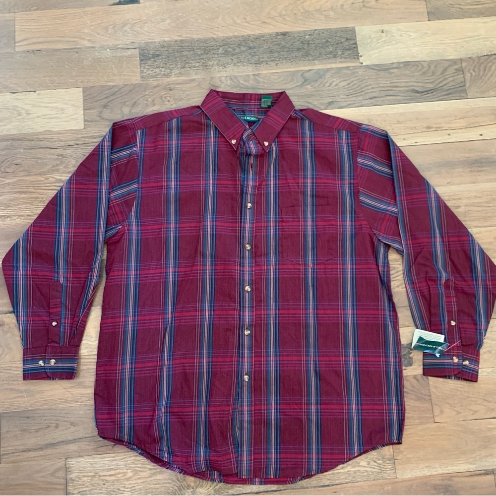 Hill & Archer Vintage Plaid Burgundy Blue Button Up Long Sleeve Shirt Size Large